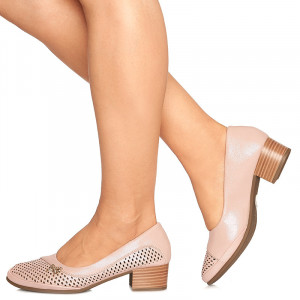 Pantofi cu toc mic Maria roz
