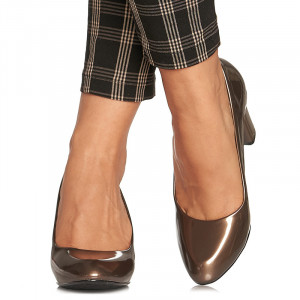 Pantofi office cu toc mediu gros Adelina bronze