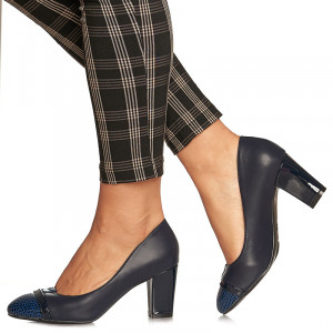 Pantofi office cu toc mediu gros Emilia bleumarin
