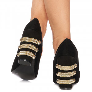 Pantofi stiletto cu toc gros din velur Giuseppina negru