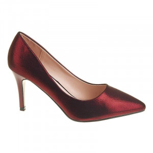 Pantofi stiletto cu toc mediu din material deosebit Amira rosu