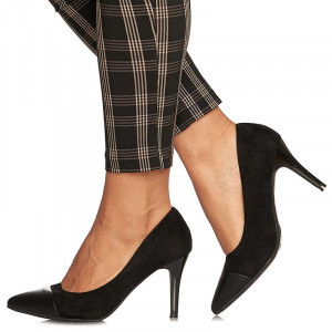 Pantofi stiletto cu toc mediu din velur Alicia negru