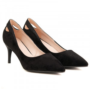 Pantofi stiletto cu toc mediu din velur Amalia negru