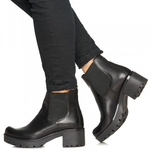Botine dama din piele naturala cu talpa groasa Gloria negru