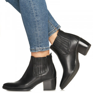Botine dama din piele naturala cu toc Noela negru