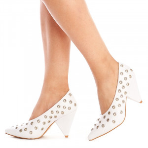 Pantofi cu toc gros trendy Anetta alb