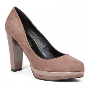 Pantofi dama, cu toc gros si platforma, Taupe