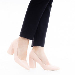 Pantofi dama office cu toc mediu gros Argentina bej