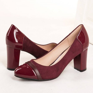 Pantofi office cu toc gros Natalia bordo