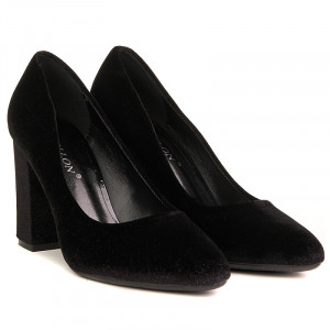Pantofi office cu toc mediu gros din velur Paris negru