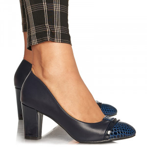 Pantofi office cu toc mediu gros Emilia bleumarin