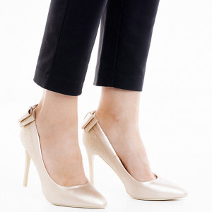 Pantofi stiletto cu toc inalt din velur cu material deosebit lucios Adeline argintiu