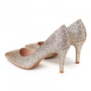 Pantofi stiletto cu toc mic din material deosebit Camelia ORO