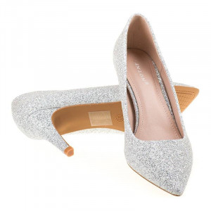 Pantofi stiletto eleganti cu toc mediu Marta argintiu