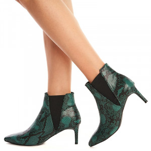 Botine cu toc mic Theresa verde
