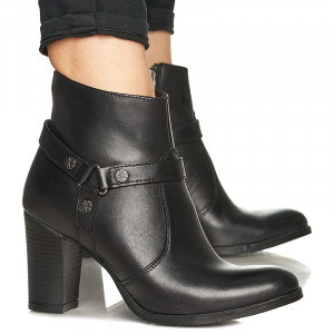 Botine dama din piele naturala cu toc inalt Suzana negru