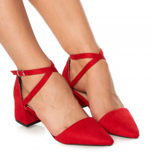 Pantofi cu toc mic gros Ambrosine rosu