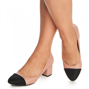 Pantofi office cu toc mediu Althaia roz cu negru