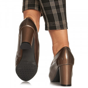 Pantofi office cu toc mediu gros Adelina bronze