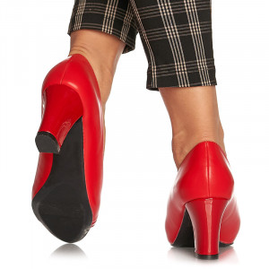 Pantofi office cu toc mediu gros Emilia rosu