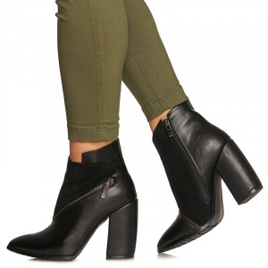 Botine cu toc gros in combinatie de velur Paris