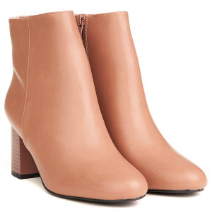 Botine cu toc mediu din piele ecologica Camilia roz