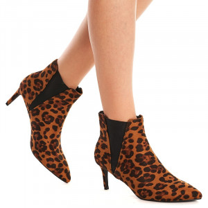 Botine cu toc mic Theresa leopard
