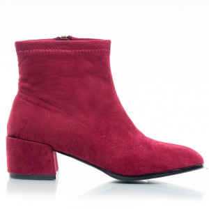 Botine dama cu toc elegante din velur Alma rosu