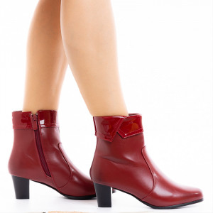 Botine dama cu toc mediu Leticia rosu bordo