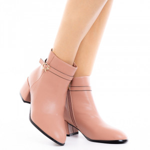 Botine dama cu toc mic Corina roz somon
