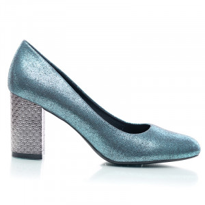 Pantofi dama cu toc mediu din material deosebit Catarina albastru