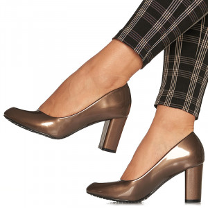 Pantofi office cu toc mediu gros Adelina bronze