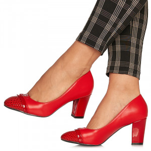 Pantofi office cu toc mediu gros Emilia rosu