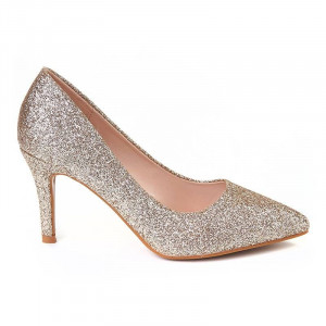 Pantofi stiletto cu toc mic din material deosebit Camelia ORO
