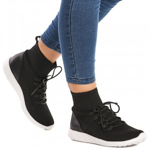 Sneakers dama din material elastic Sabrina negru