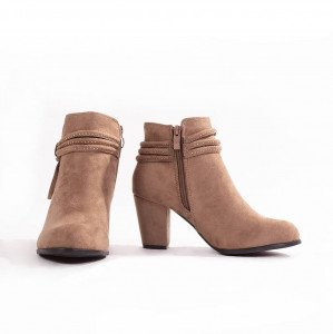Botine cu toc din velur Paris kaki