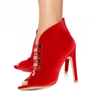 Botine cu toc peep toe Alexa rosii