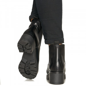 Botine dama din piele naturala cu talpa groasa Gloria negru