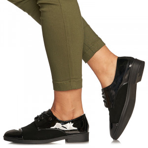 Pantofi office cu siret din velur cu lac Mada negru