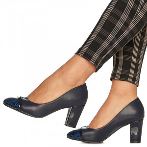 Pantofi office cu toc mediu gros Emilia bleumarin