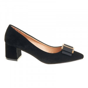Pantofi office stiletto cu toc mic din velur Layla negru