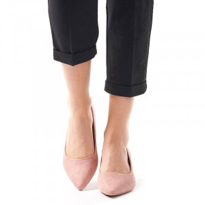 Pantofi stileto cu toc mic din velur Clara roz
