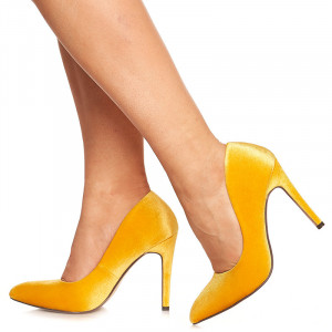 Pantofi stiletto cu toc inalt din velur Noela galben