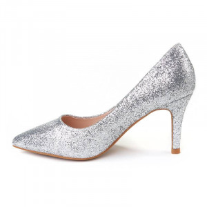 Pantofi stiletto cu toc mic din material deosebit Camelia
