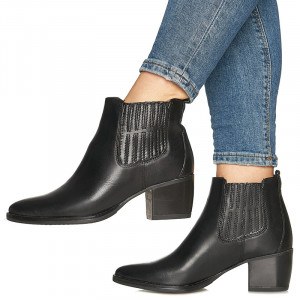 Botine dama din piele naturala cu toc Noela negru