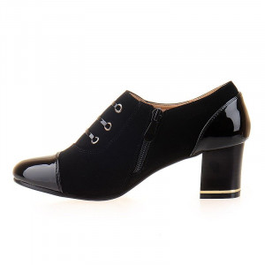 Botine office cu toc mic in combinatie de velur Martina