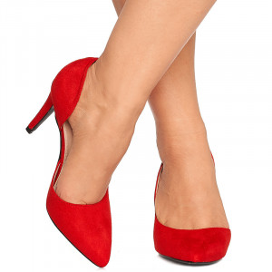 Pantofi cu toc mediu stiletto din velur Amalia rosu