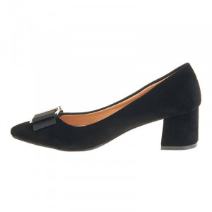 Pantofi office stiletto cu toc mic din velur Layla negru