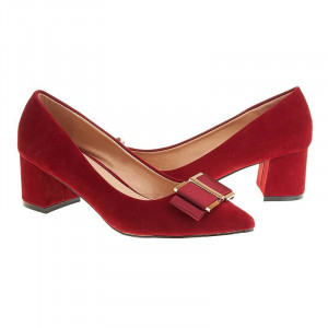 Pantofi office stiletto cu toc mic din velur Layla rosu