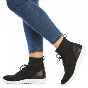Sneakers dama din material elastic Sabrina negru